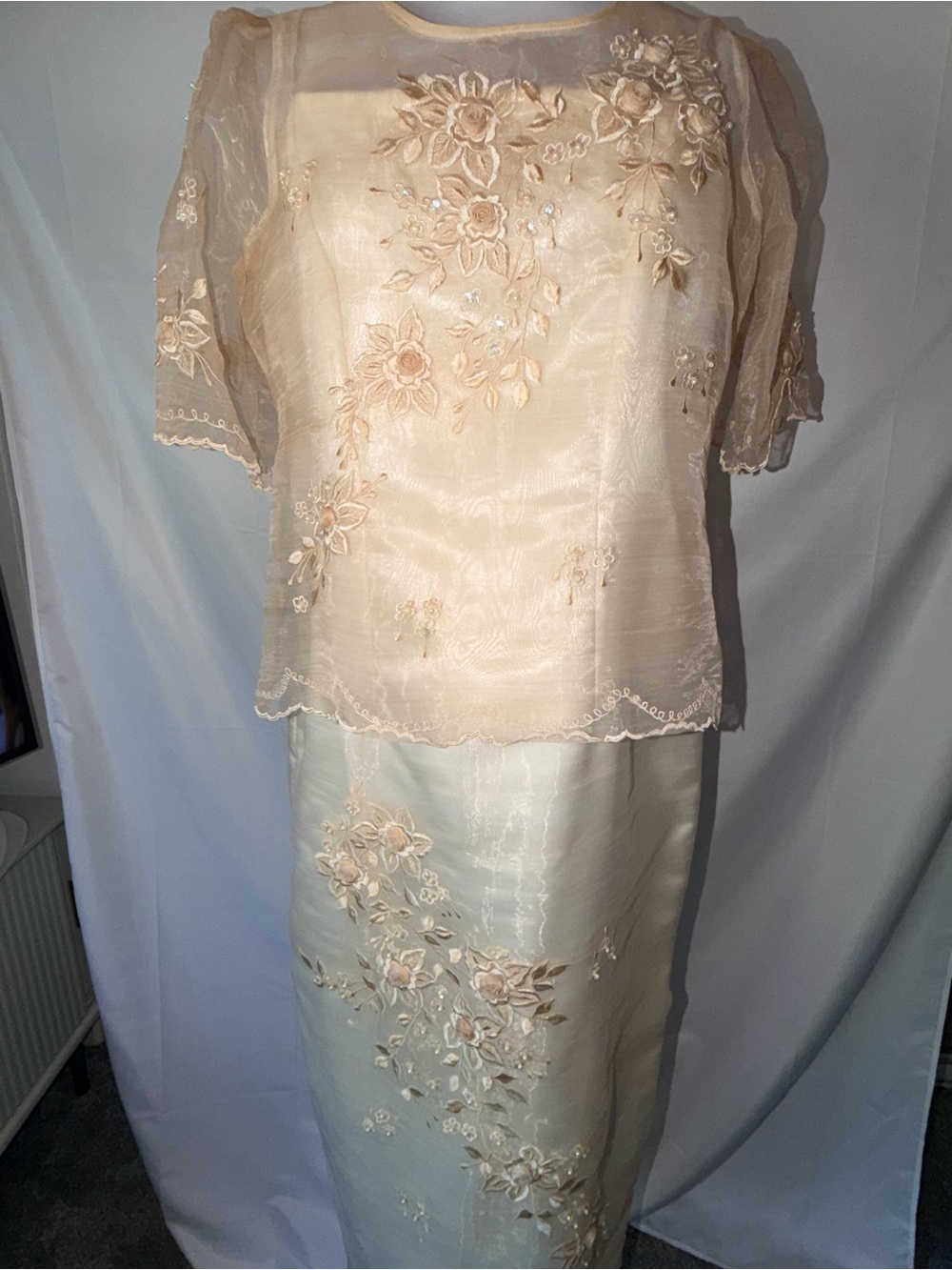 Filipiniana Cream Floral Embroidered Dress